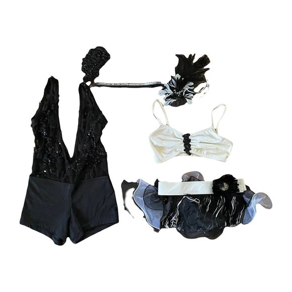 custom child xl/adult xs musical theater/tap black & white flapper dance costume - Picture 2 of 8